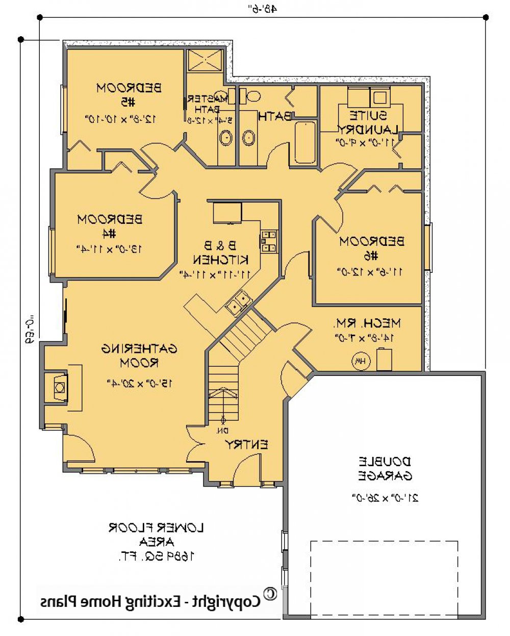 House Plan E1270-10 Lower Floor Plan REVERSE