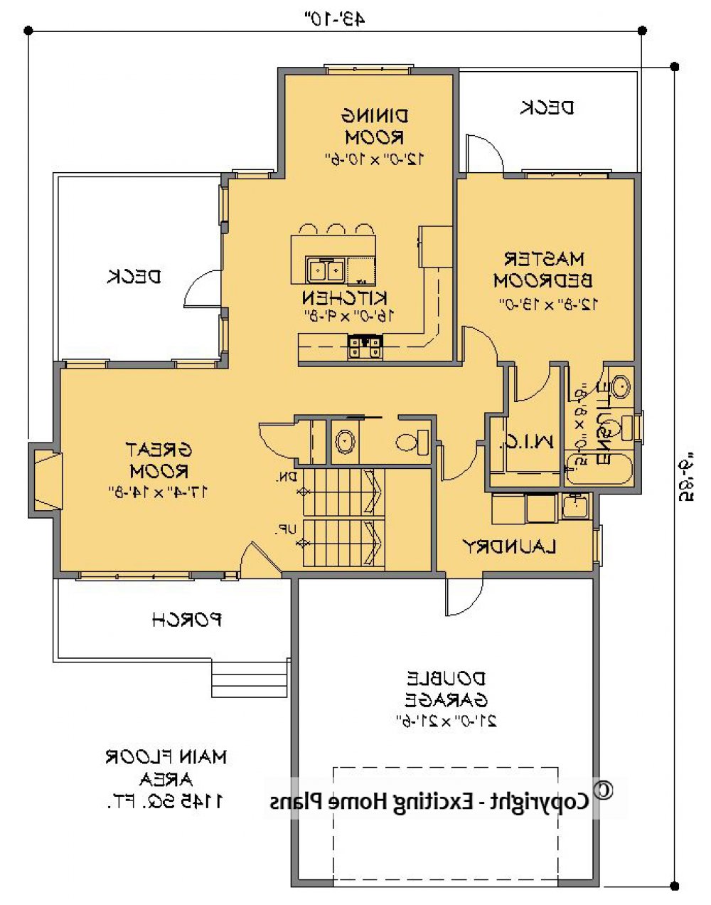 House Plan E1492-10  Main Floor Plan REVERSE