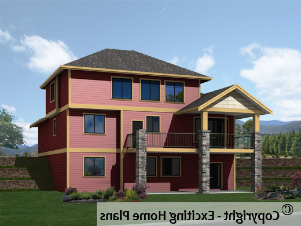 House Plan E1451-10 Rear 3D View REVERSE