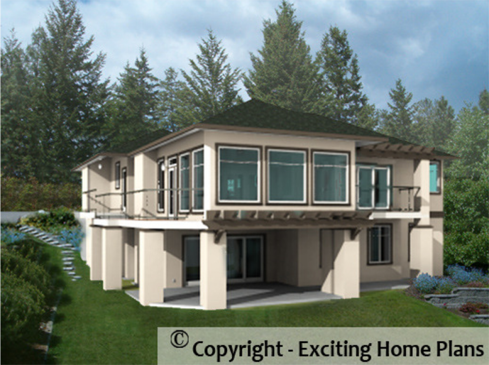 House Plan E1020-10 Rear 3D View