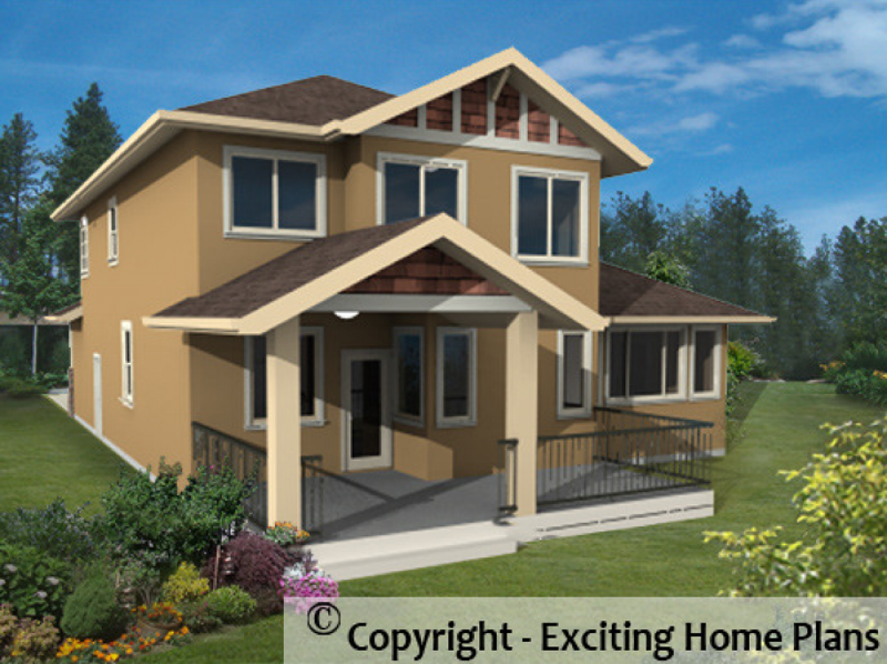 House Plan E1025-10 Rear 3D View
