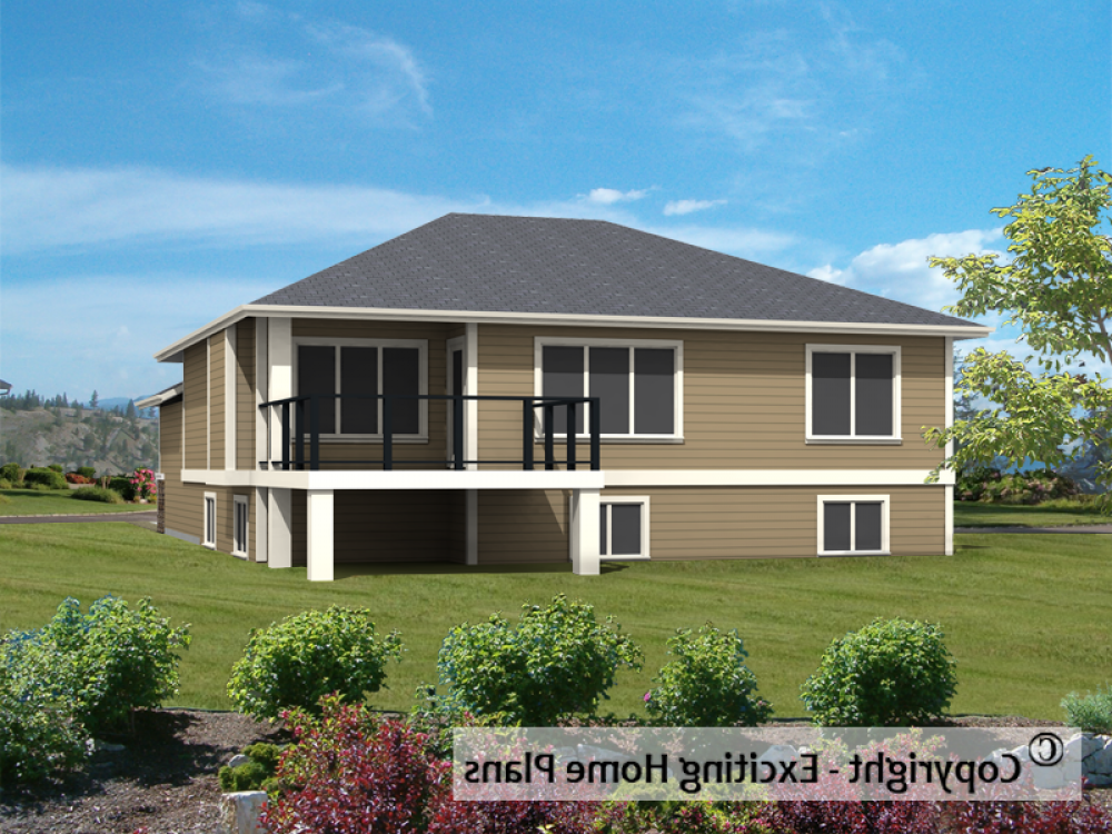 House Plan E1682-11M Rear 3D View REVERSE