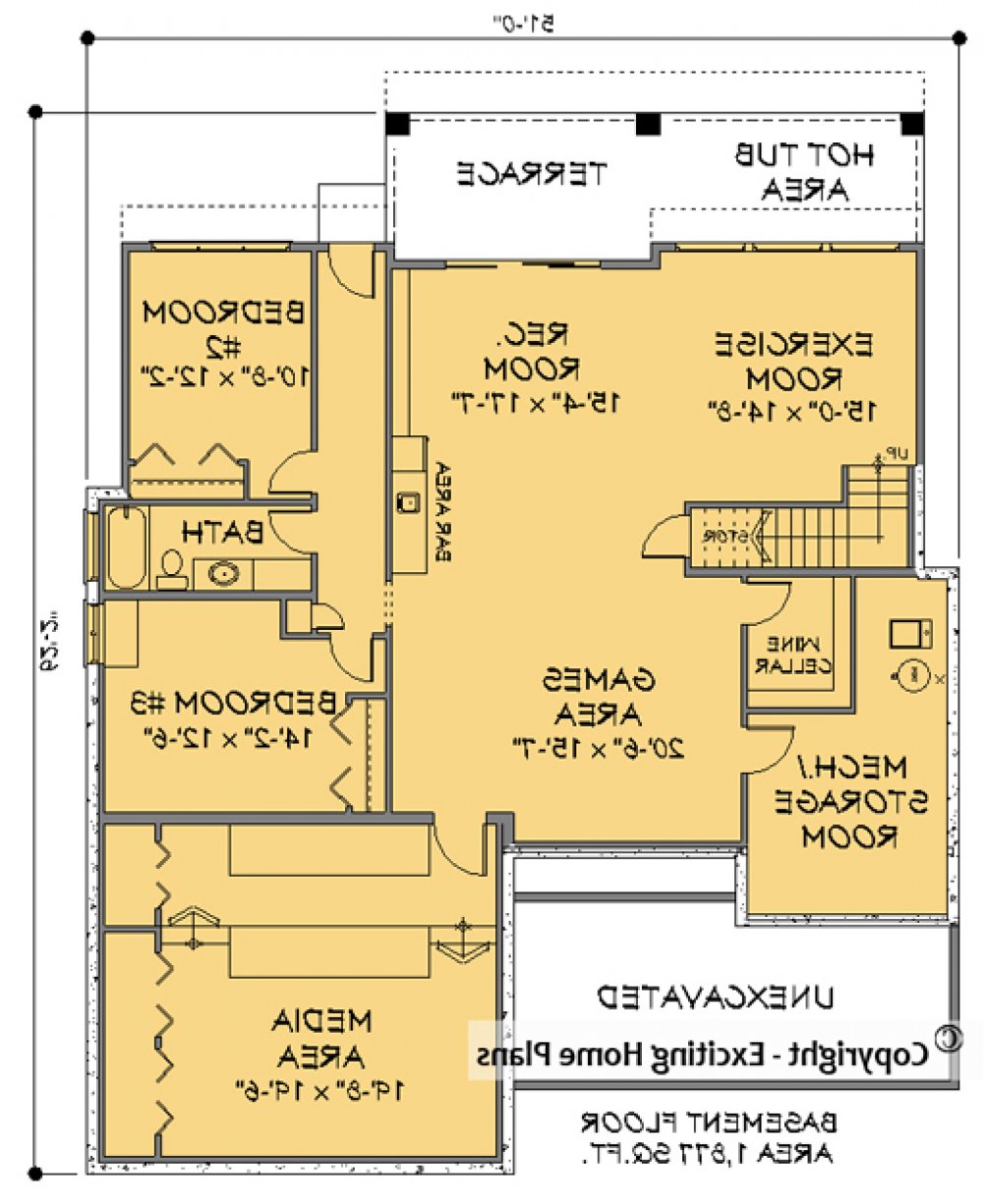 House Plan E1173-10 Lower Floor Plan REVERSE