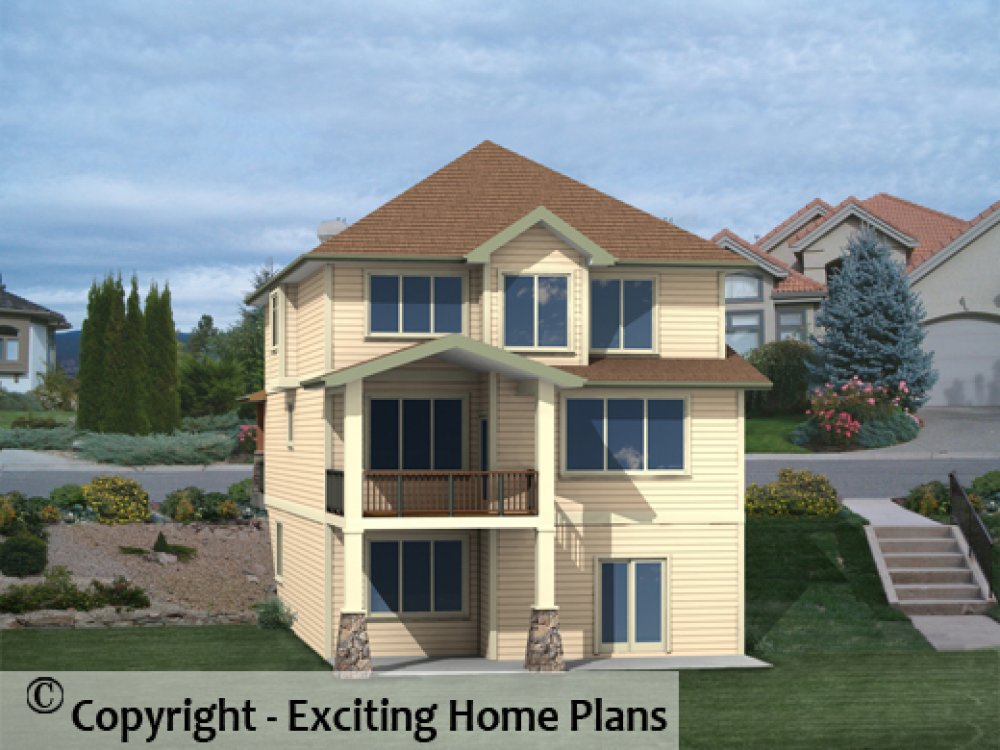 House Plan E1268-10 Rear 3D View