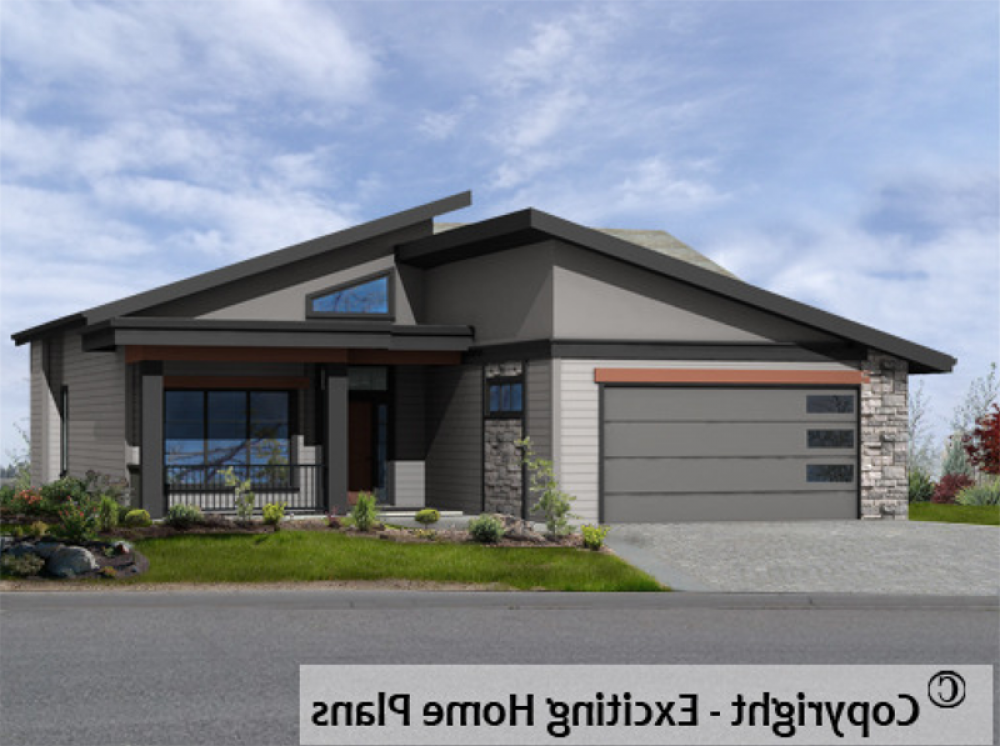 House Plan E1004-10M Front 3D View REVERSE