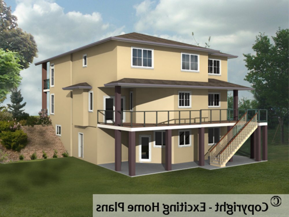 House Plan E1151-10 Rear 3D View REVERSE