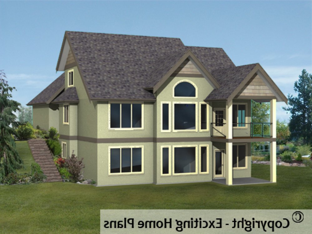 House Plan E1196-10 Rear 3D View REVERSE