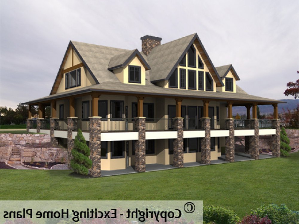 House Plan E1065-10 Rear 3D View REVERSE