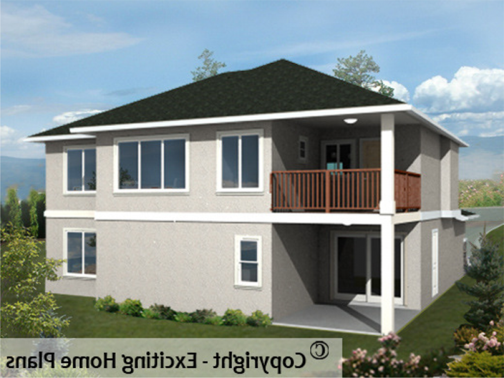 House Plan E1024-10 Rear 3D View REVERSE