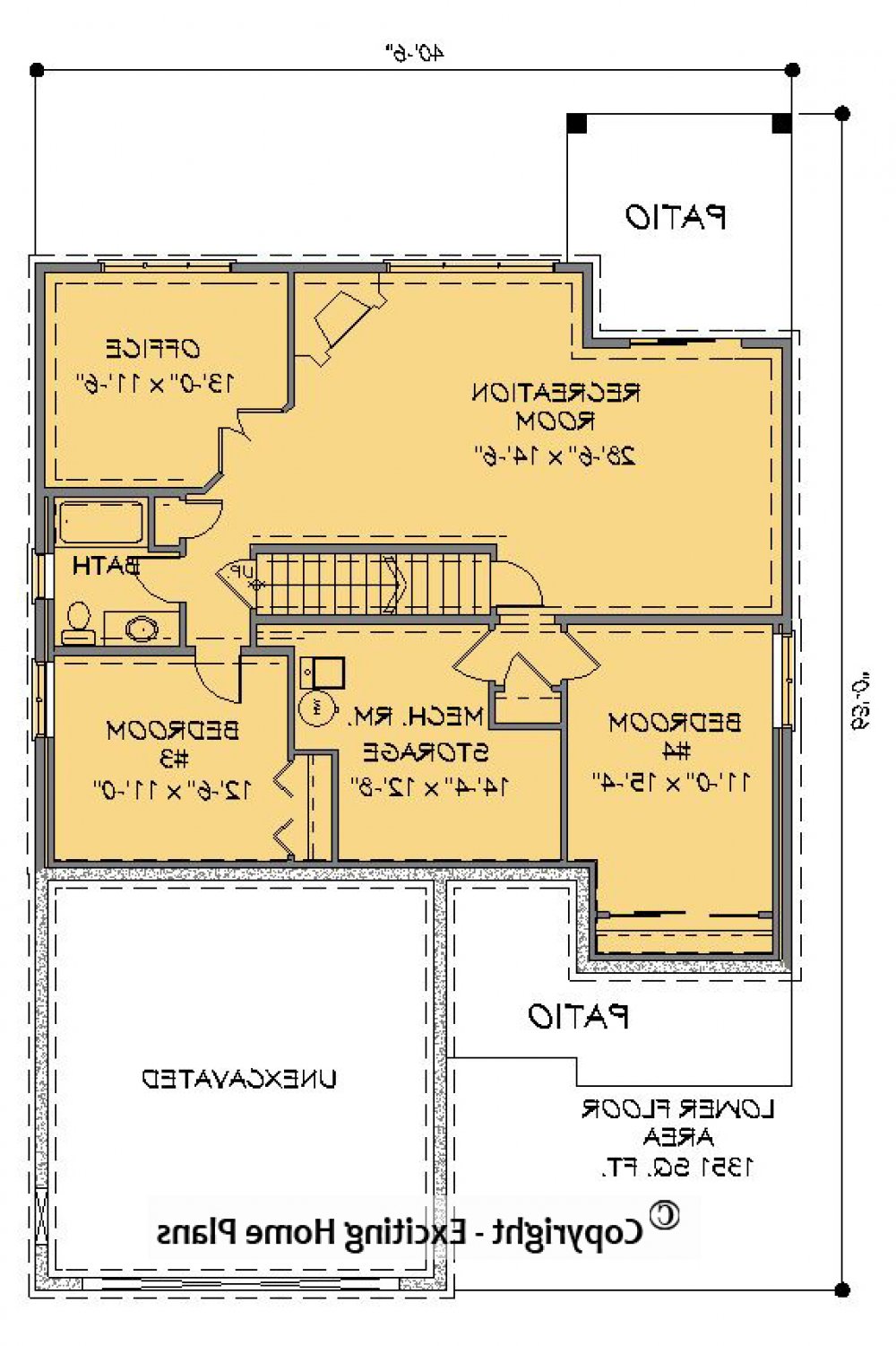House Plan E1575-10  Lower Floor Plan REVERSE