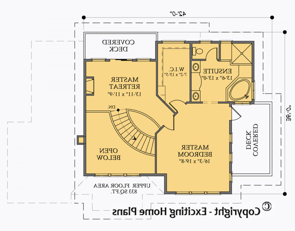 House Plan E1012-10 Upper Floor Plan REVERSE