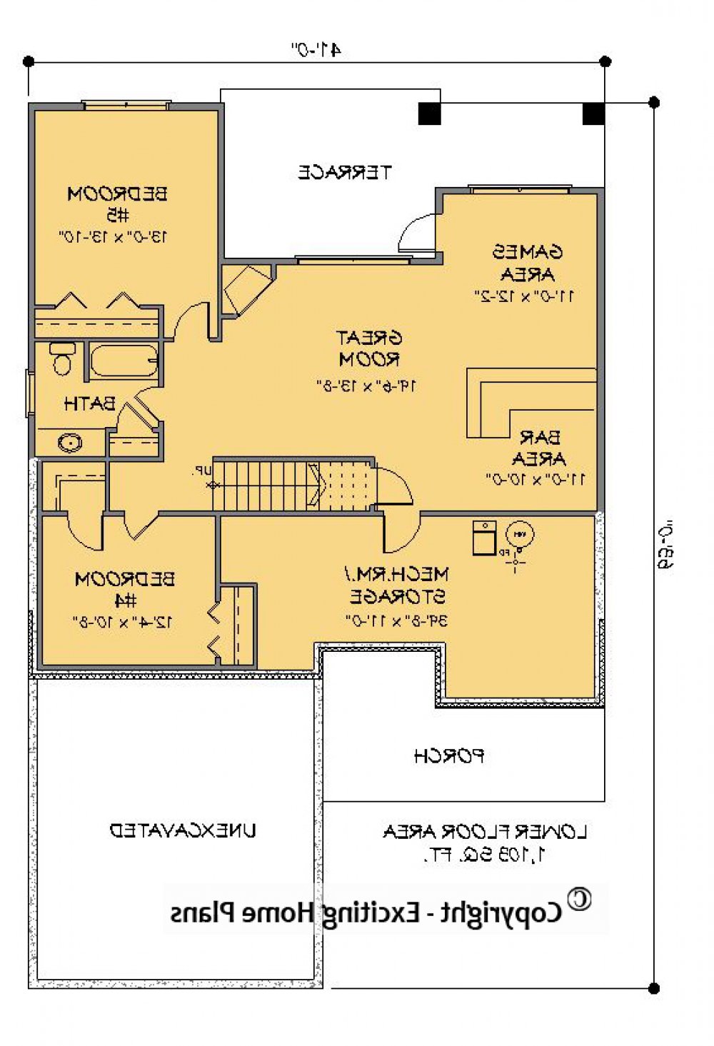 House Plan E1584-10  Lower Floor Plan REVERSE