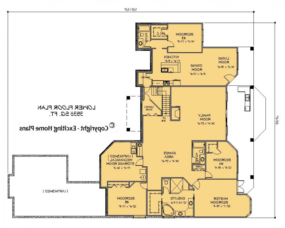 House Plan E1484-10  Lower Floor Plan REVERSE