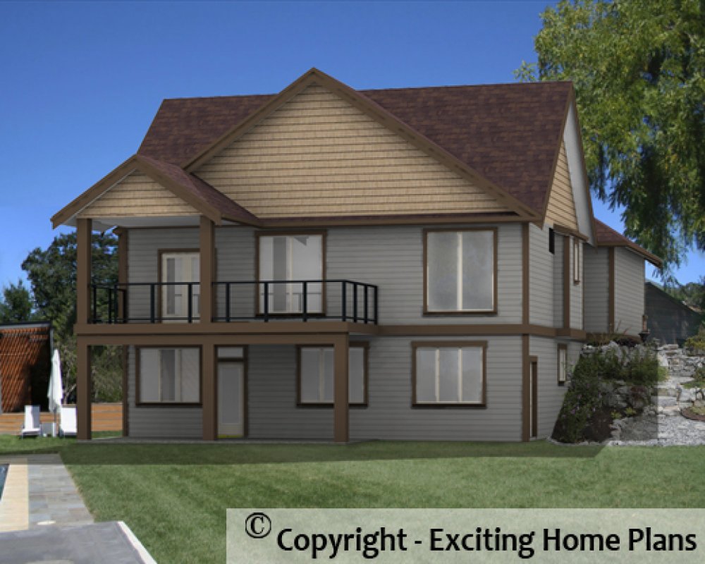 House Plan E1601-10 Rear 3D View