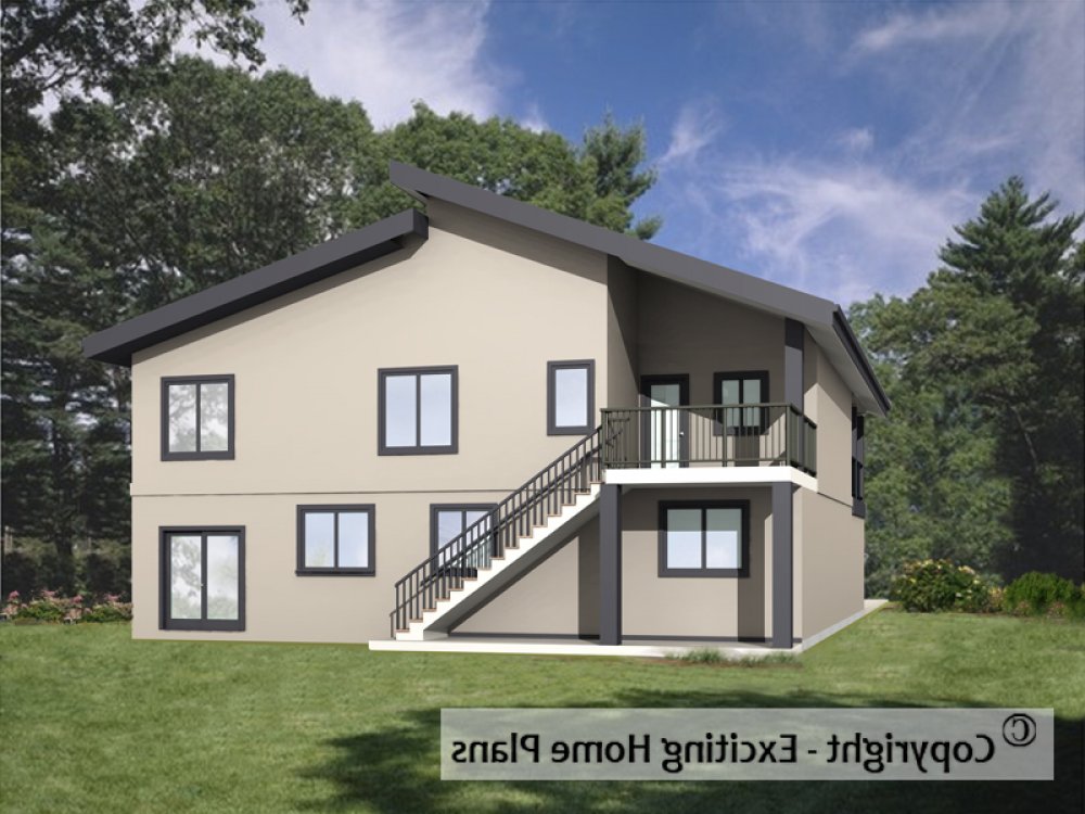 House Plan E1009-10 Rear 3D View REVERSE