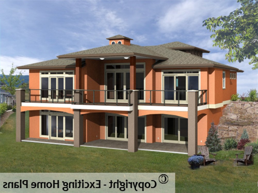 House Plan E1150-10 Rear 3D View REVERSE