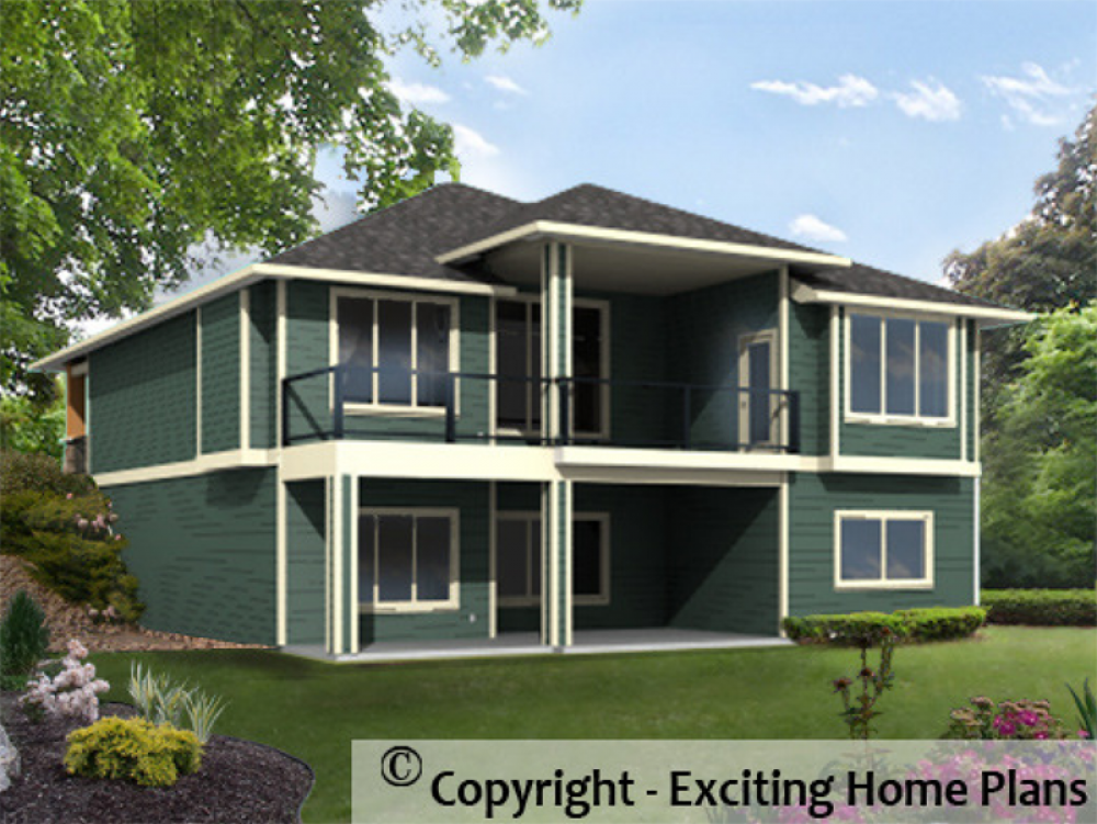 House Plan E1004-10 Rear 3D View