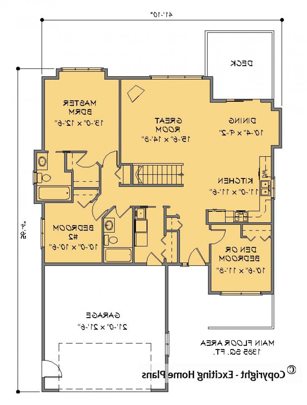 House Plan E1283-10  Main Floor Plan REVERSE