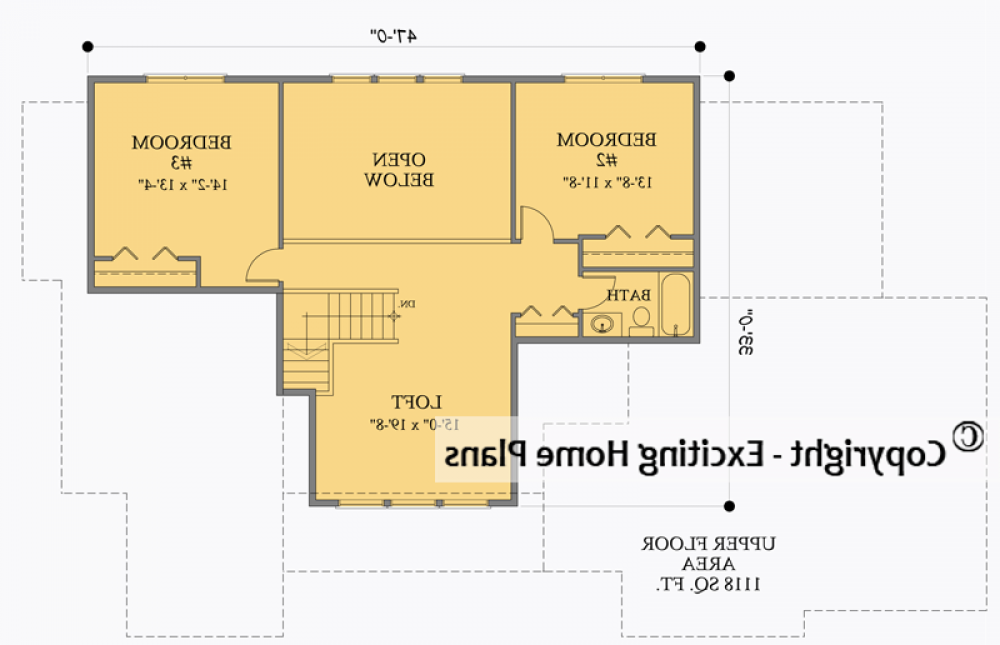 House Plan E1319-10 Upper Floor Plan REVERSE