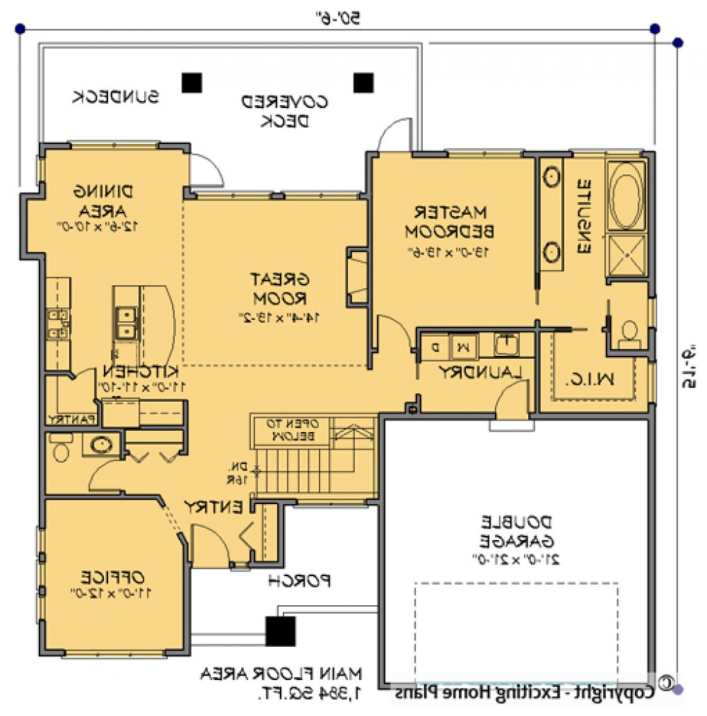 House Plan E1100-10 Main Floor Plan REVERSE