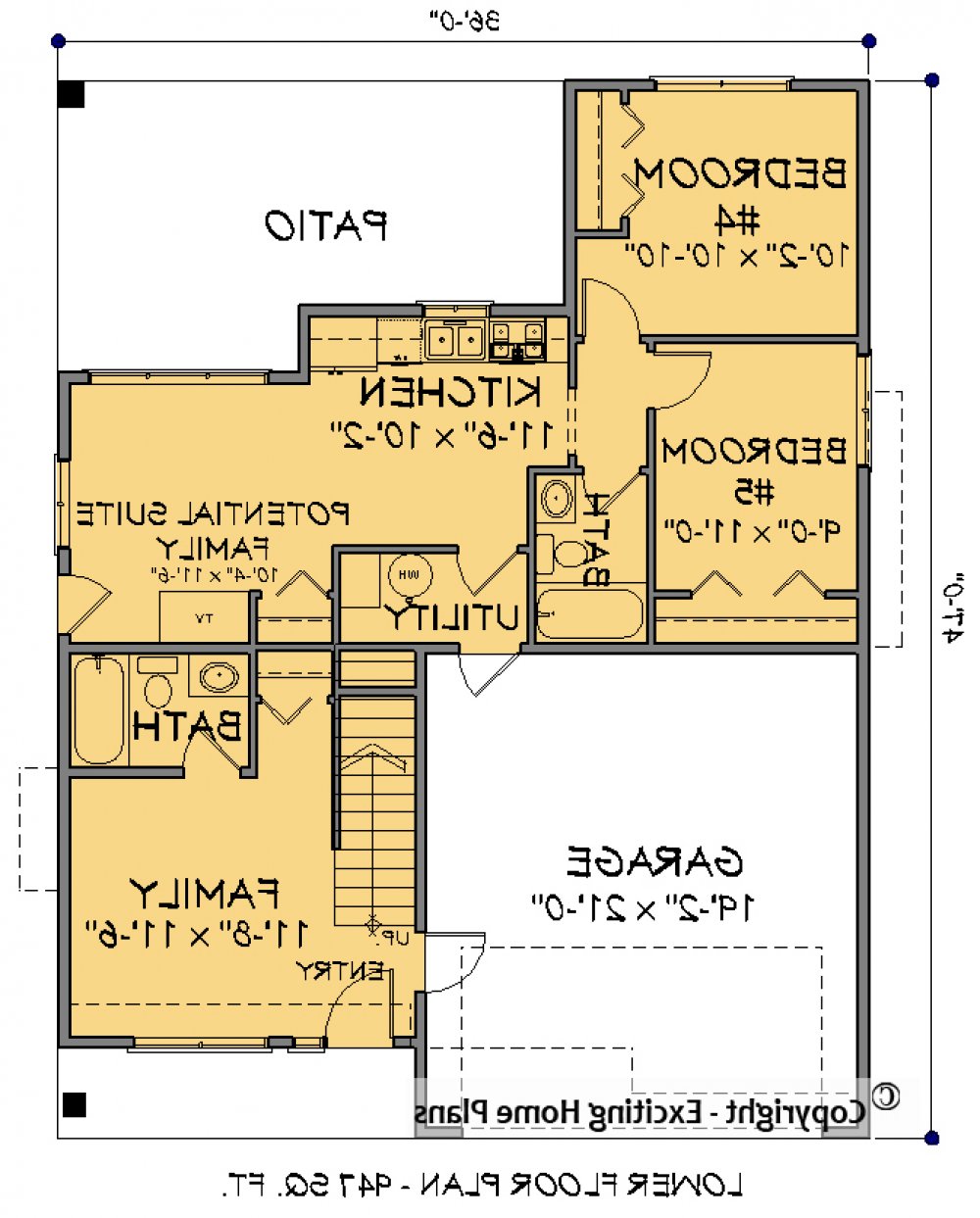 House Plan E1535-10 Lower Floor Plan REVERSE