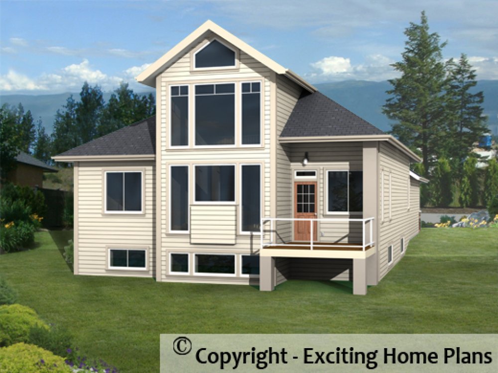 House Plan E1225-10 Rear 3D View