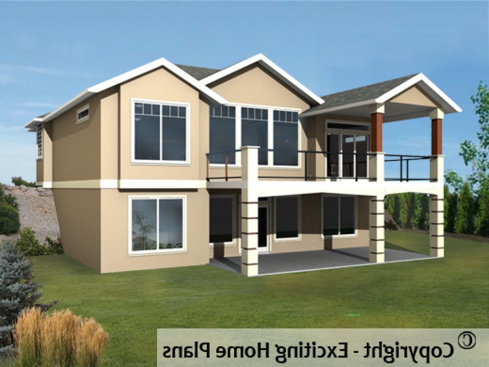 House Plan E1090-10 Rear 3D View REVERSE