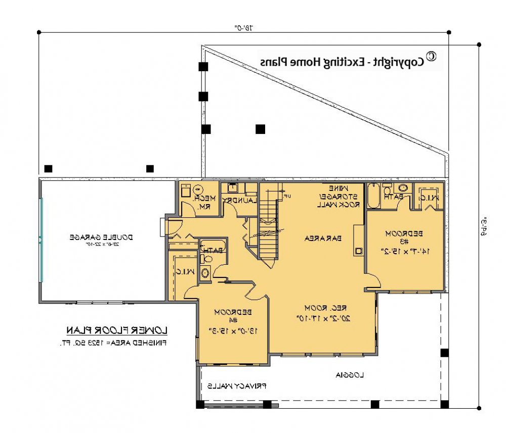 House Plan E1274-10  Lower Floor Plan REVERSE