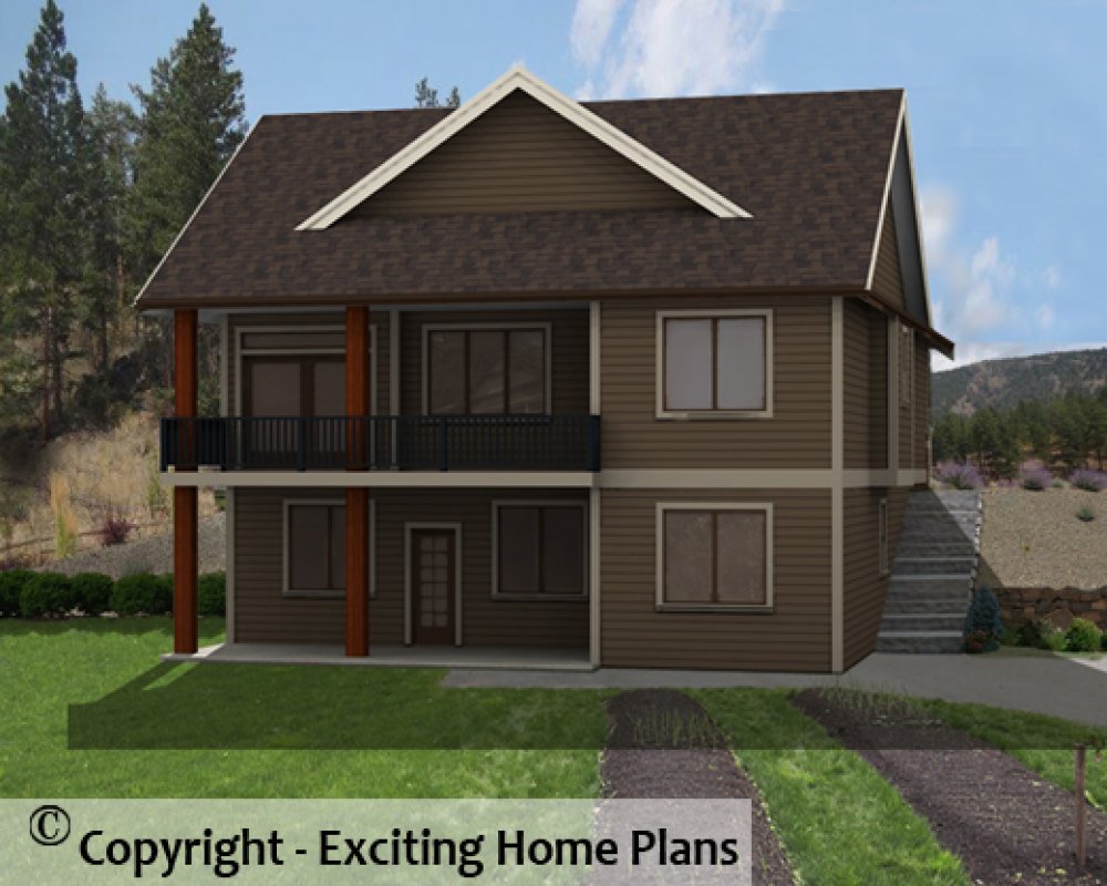 House Plan E1593-10 Rear 3D View