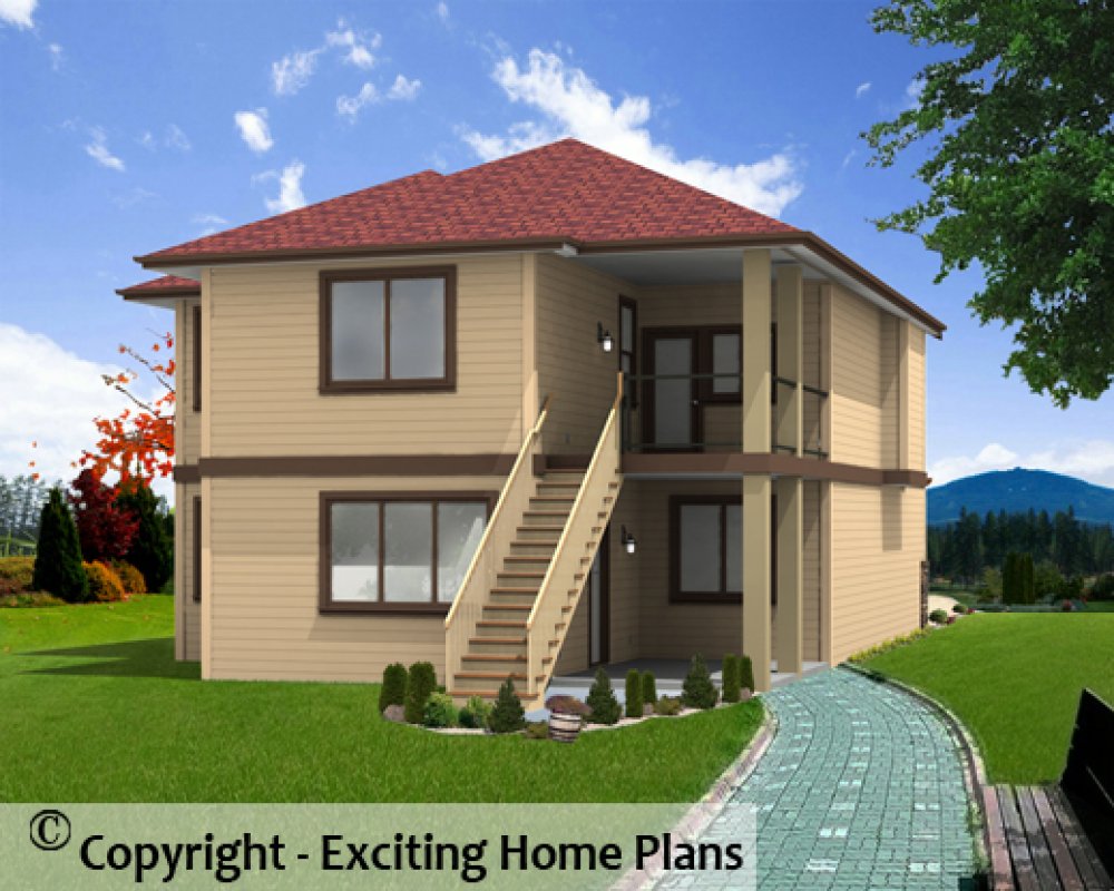 House Plan E1541-10 Rear 3D View