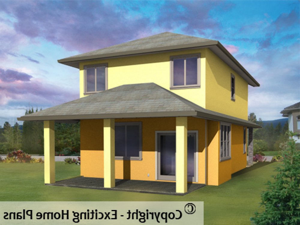 House Plan E1104-10 Rear 3D View REVERSE