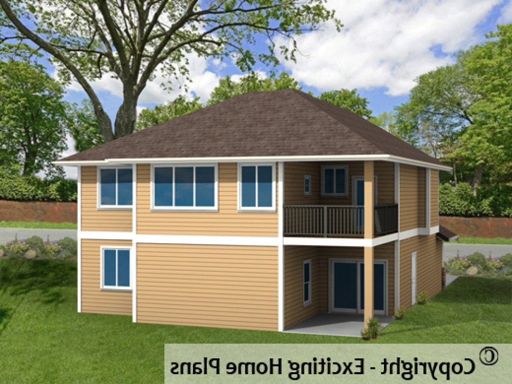 House Plan E1267-10 Rear 3D View REVERSE