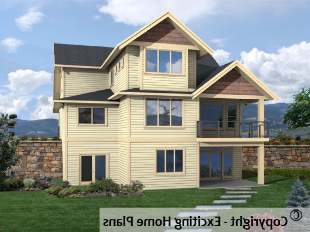 House Plan E1329-10 Rear 3D View REVERSE