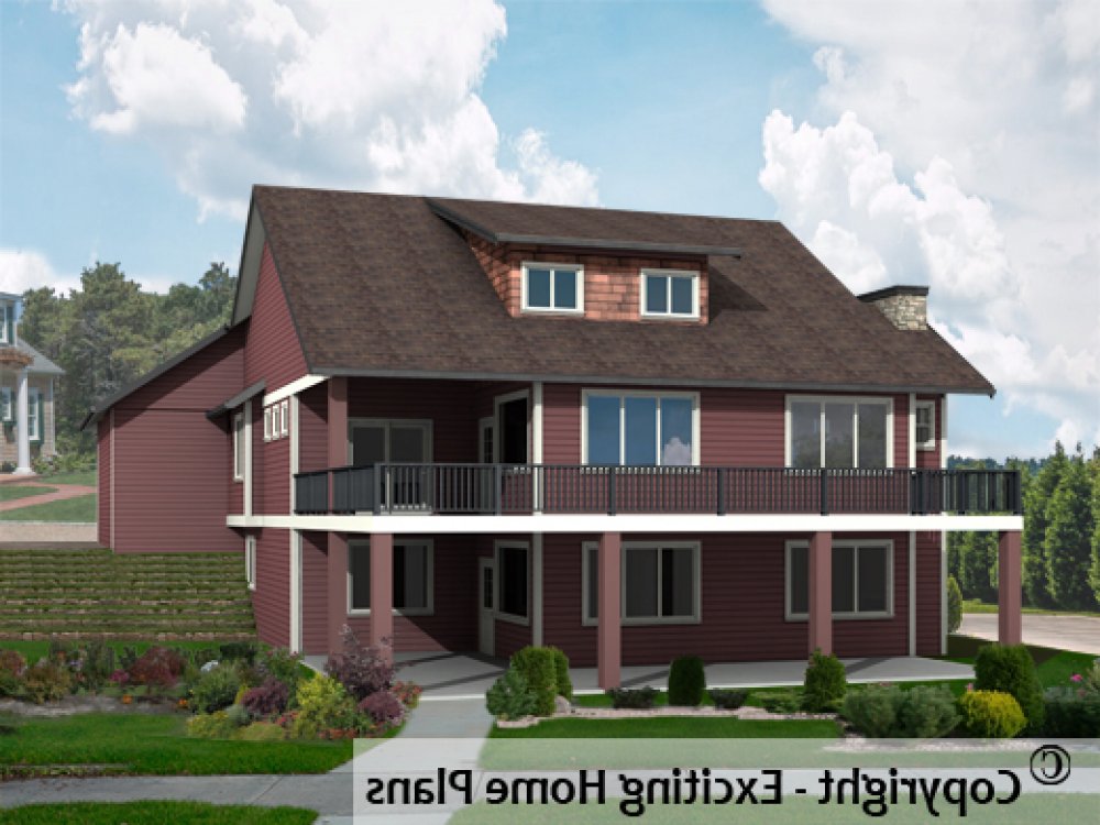 House Plan E1322-10 Rear 3D View REVERSE