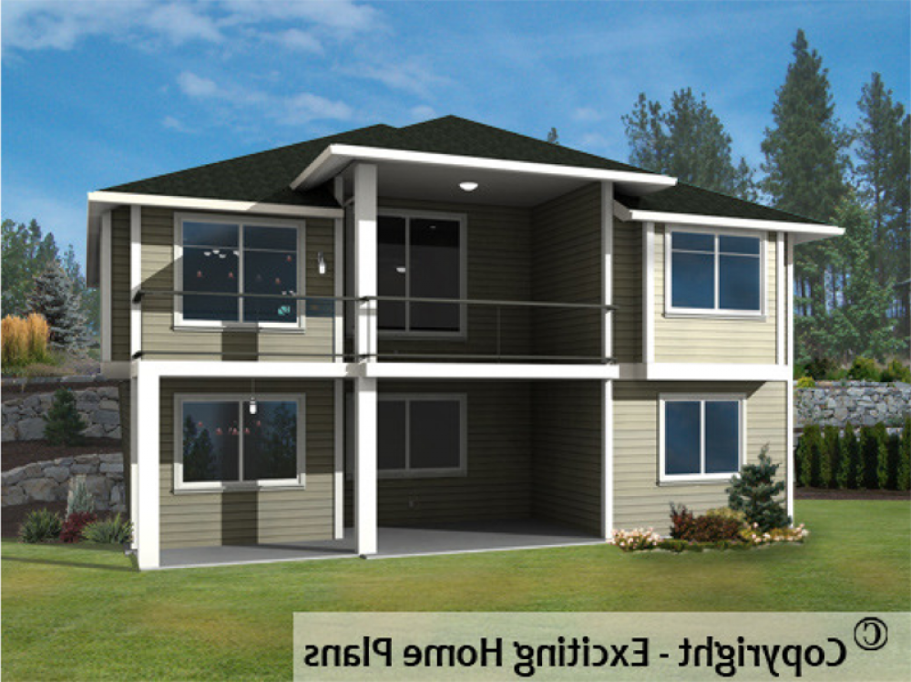 House Plan E1050-10 Rear 3D View REVERSE
