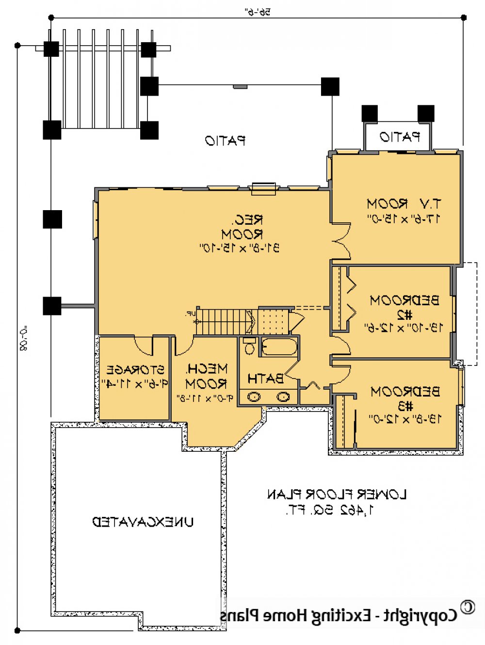 House Plan E1413-10  Lower Floor Plan REVERSE