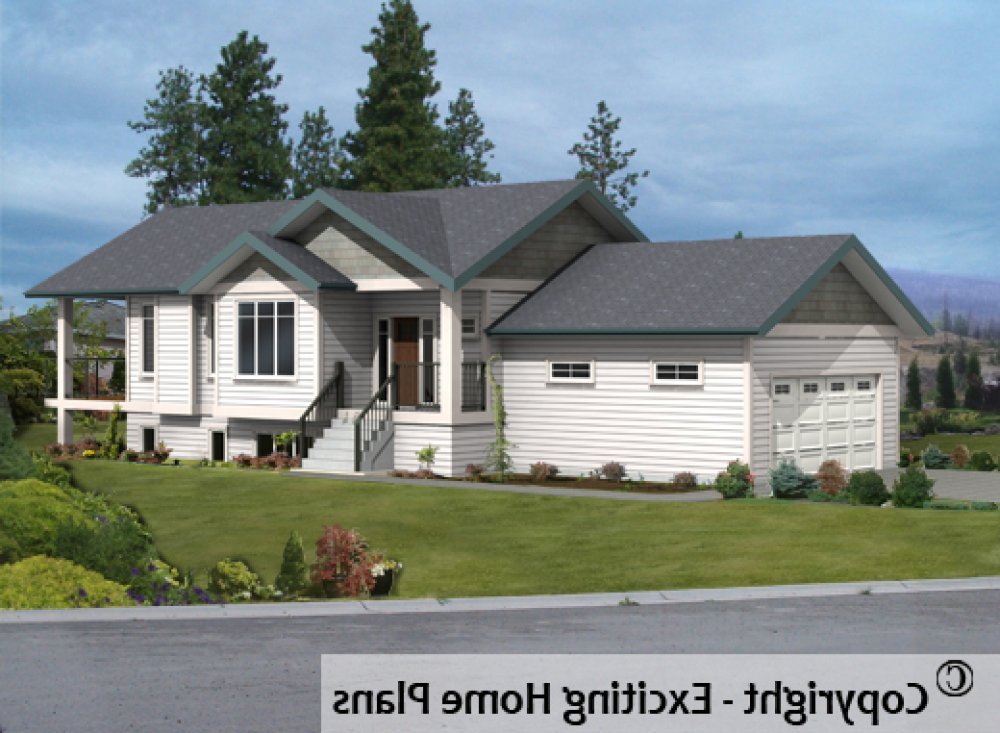 House Plan E1485-10 Front 3D View REVERSE