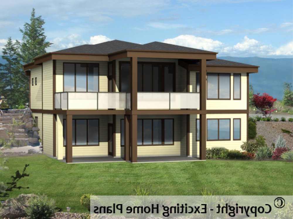 House Plan E1731-50 Rear 3D View REVERSE