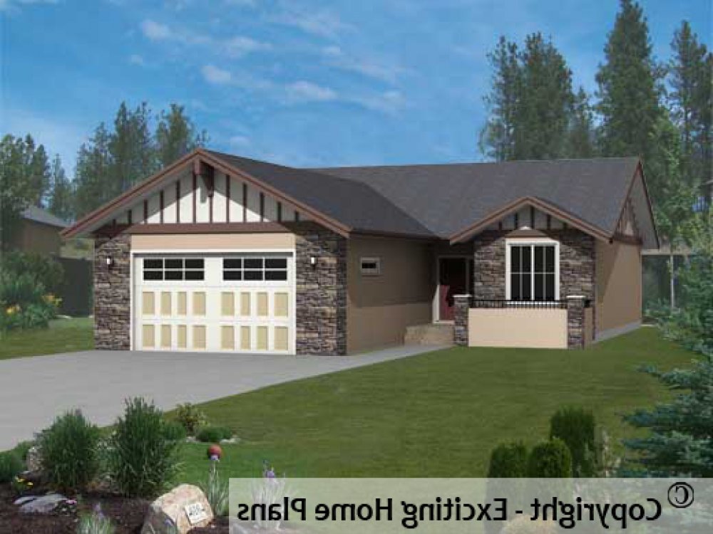 House Plan E1300-10 Exterior 3D View REVERSE