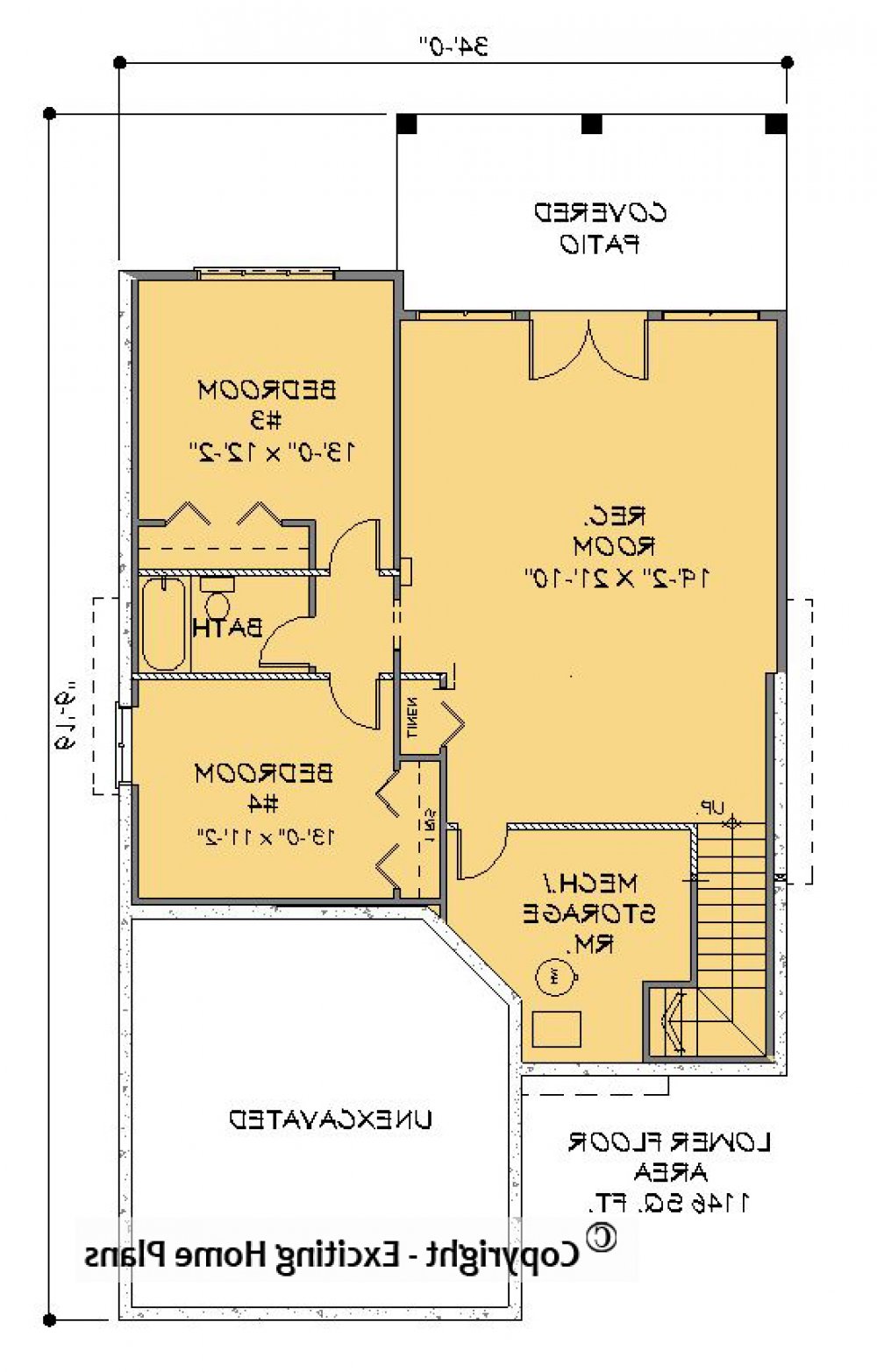 House Plan E1580-10  Lower Floor Plan REVERSE