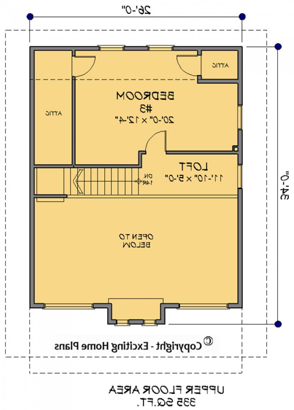 House Plan E1114-10 Upper Floor Plan REVERSE