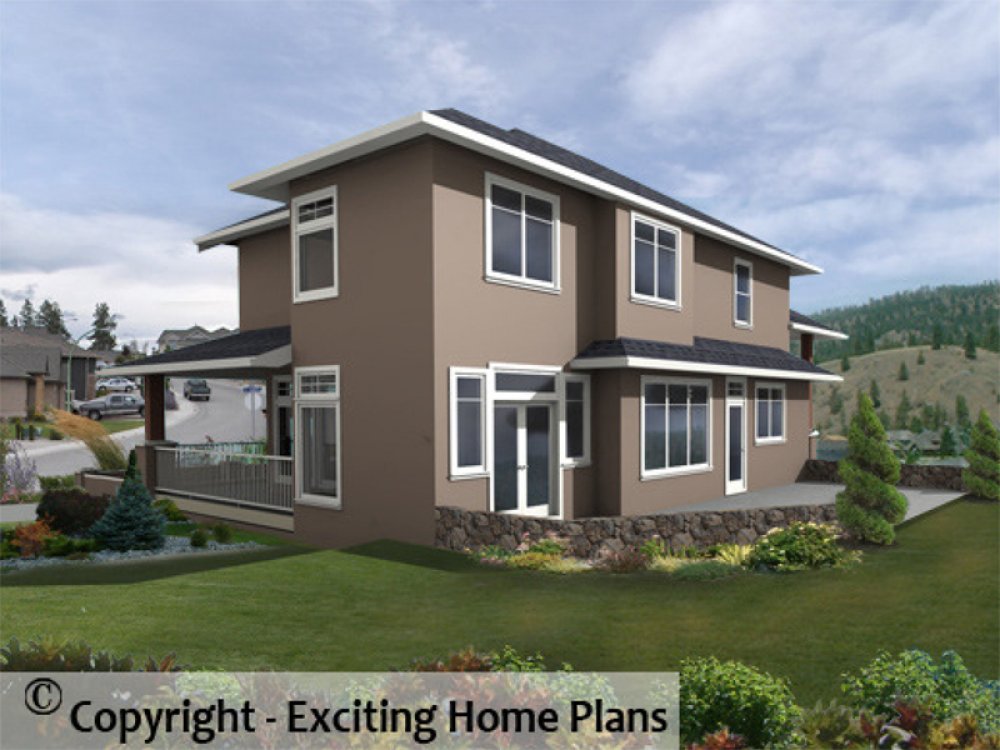 House Plan E1070-10 Rear 3D View