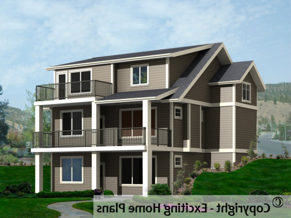 House Plan E1499-10 Rear 3D View REVERSE