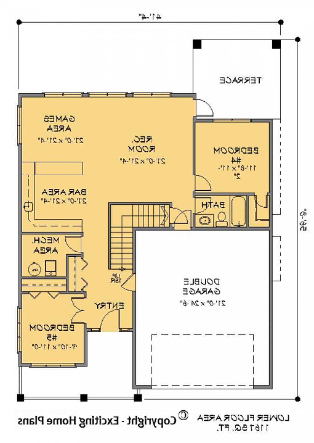 House Plan E1064-10  Lower Floor Plan REVERSE