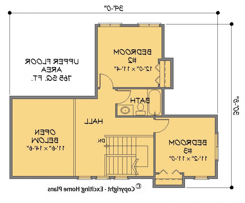 House Plan E1492-10 Upper Floor Plan REVERSE