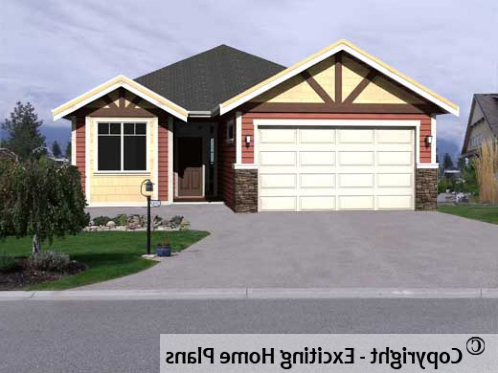 House Plan E1215-10 Front 3D View REVERSE