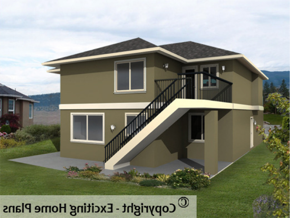 House Plan E1043-10 Rear 3D View REVERSE
