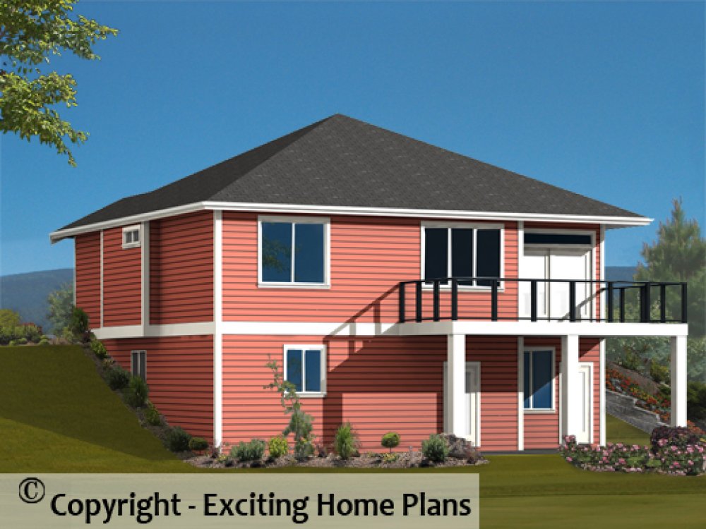 House Plan E1215-10 Rear 3D View