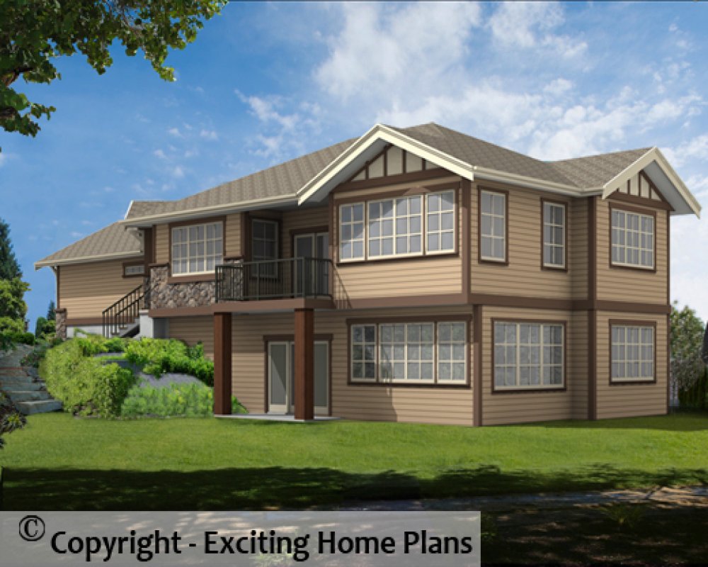 House Plan E1534 -10 Rear 3D View