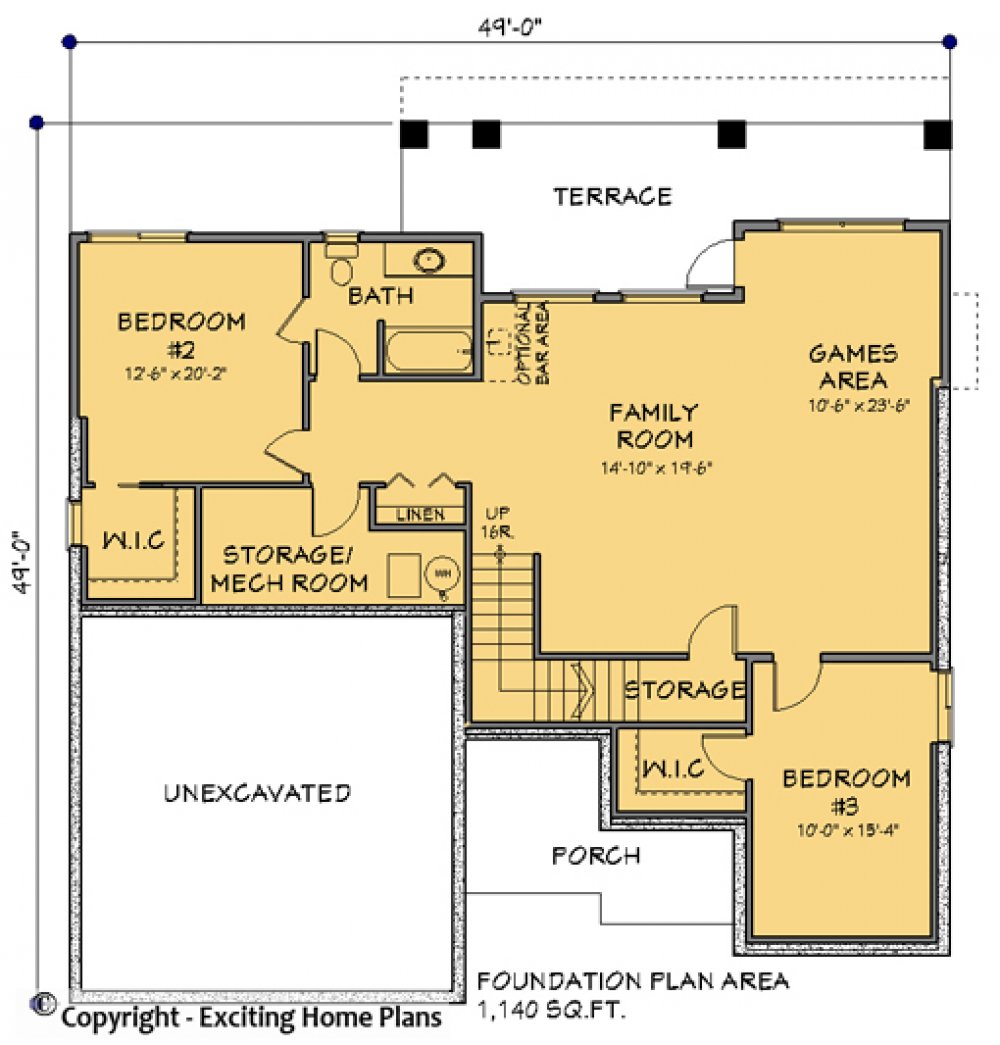 House Plan E1100-10 Lower Floor Plan